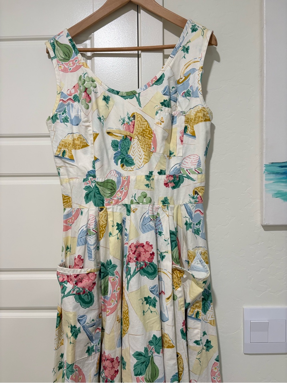 Vintage Karen Alexander Dress with Picnic Floral Print Sz 14 - Picture 3 of 9